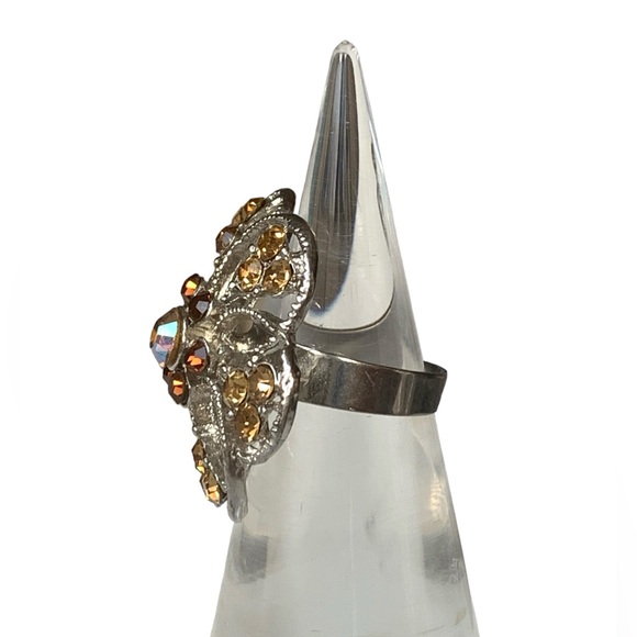 Fall Colored Crystal Flower Ring Adjustable Costume Jewelry Fashion Ring - Picture 3 of 5